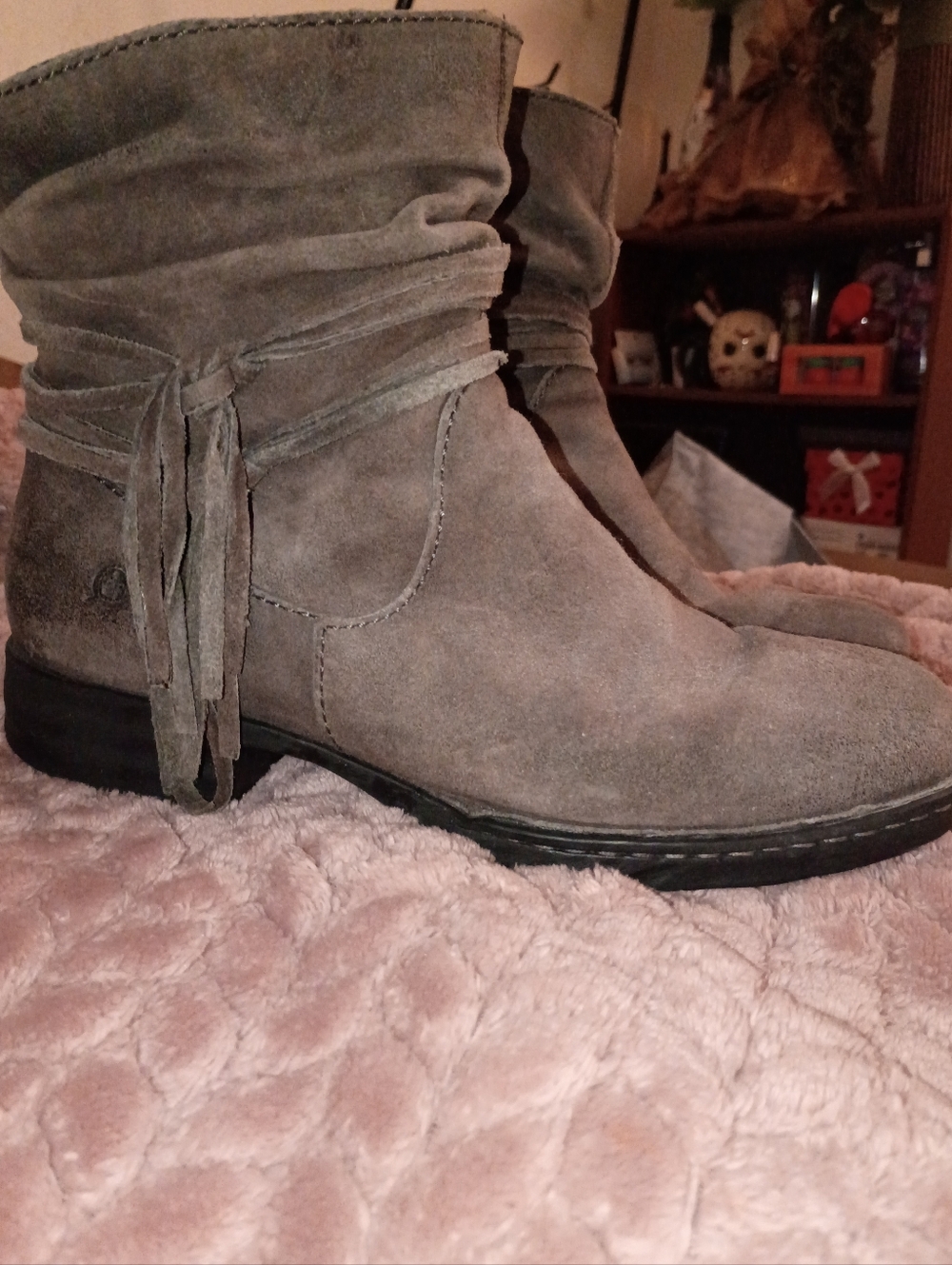 Born Suede Ankle Boots in Taupe Gray